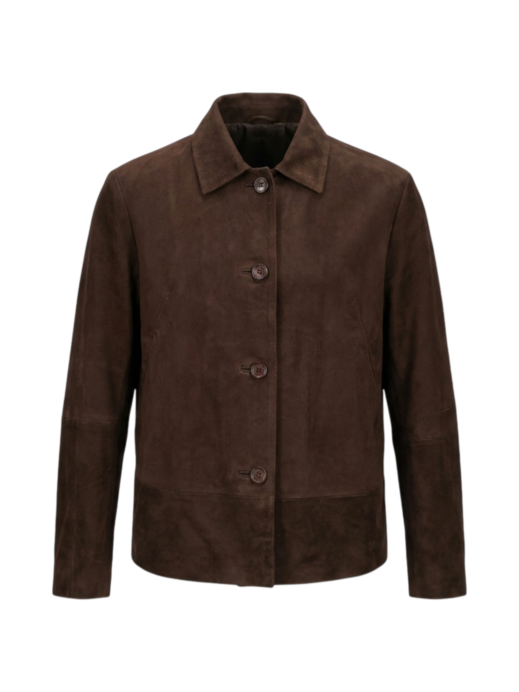Giacca in pelle scamosciata marrone collo a camicia