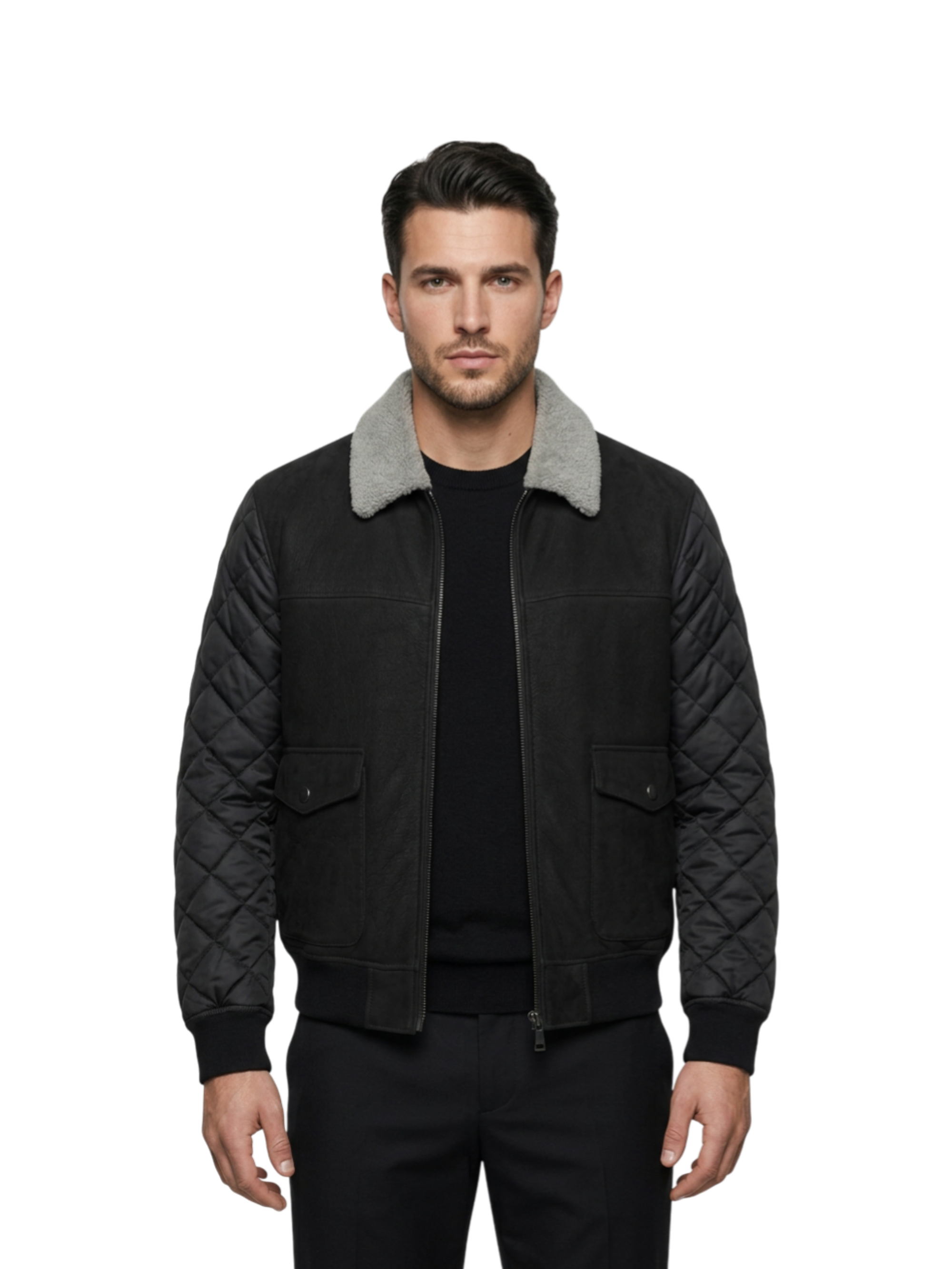 Montone Bomber Aviatore con maniche in Tessuto Trapuntato