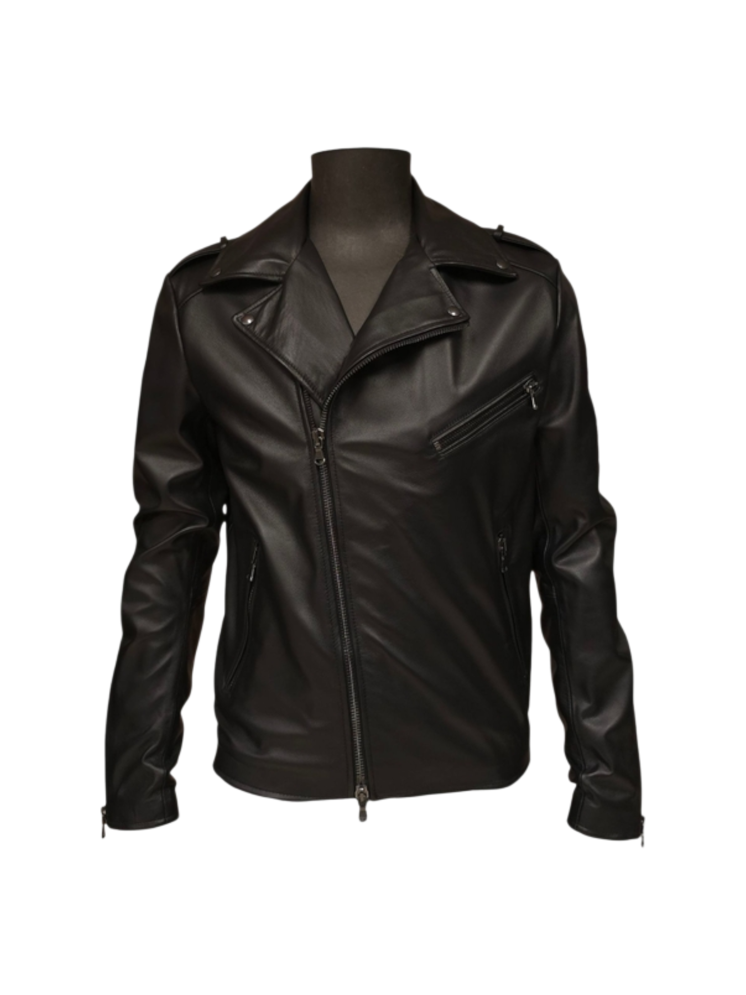 Chiodo Nero in Pelle con Metallo Brunito