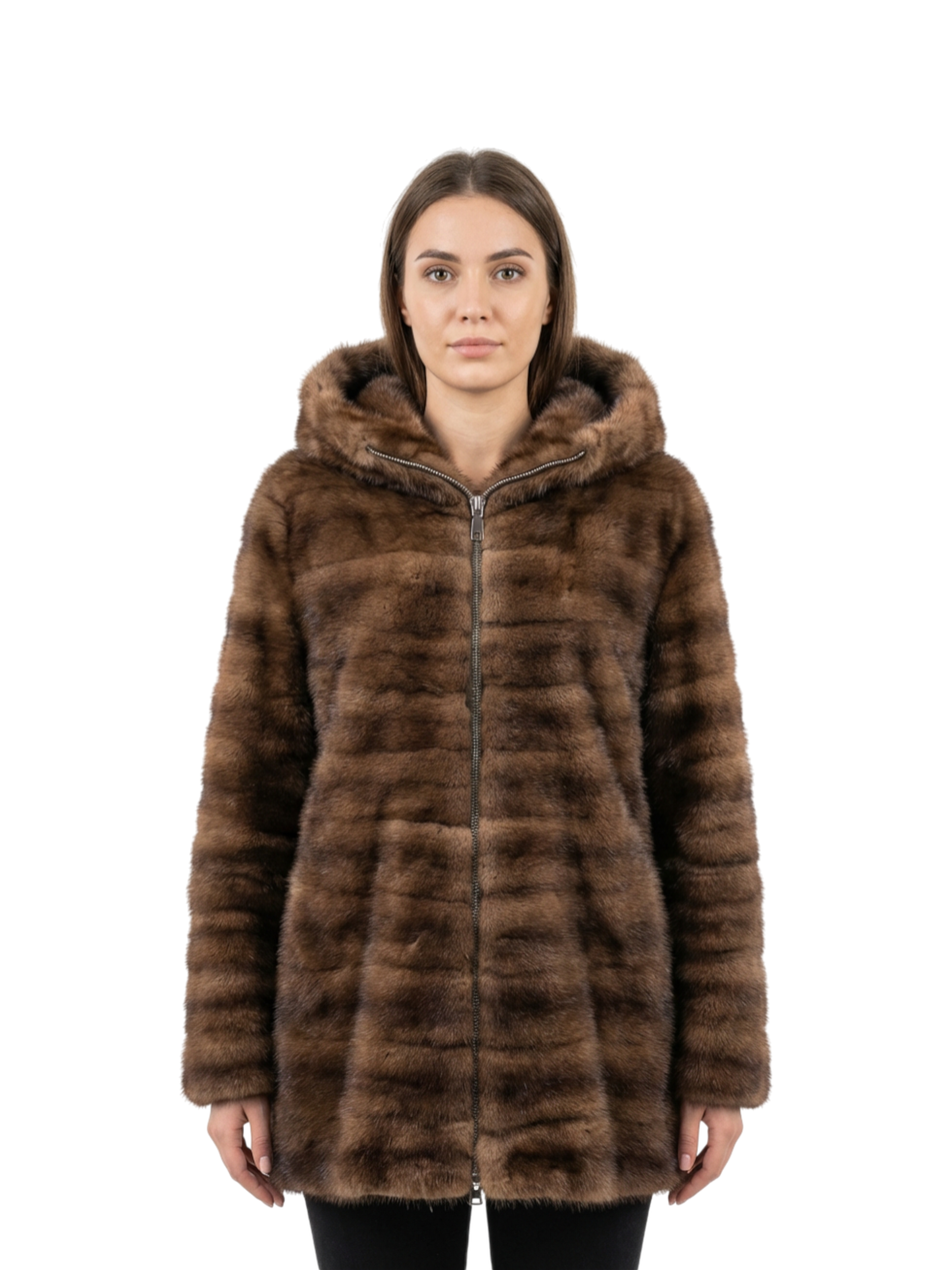 Cappotto in Visone Marrone con Cappuccio