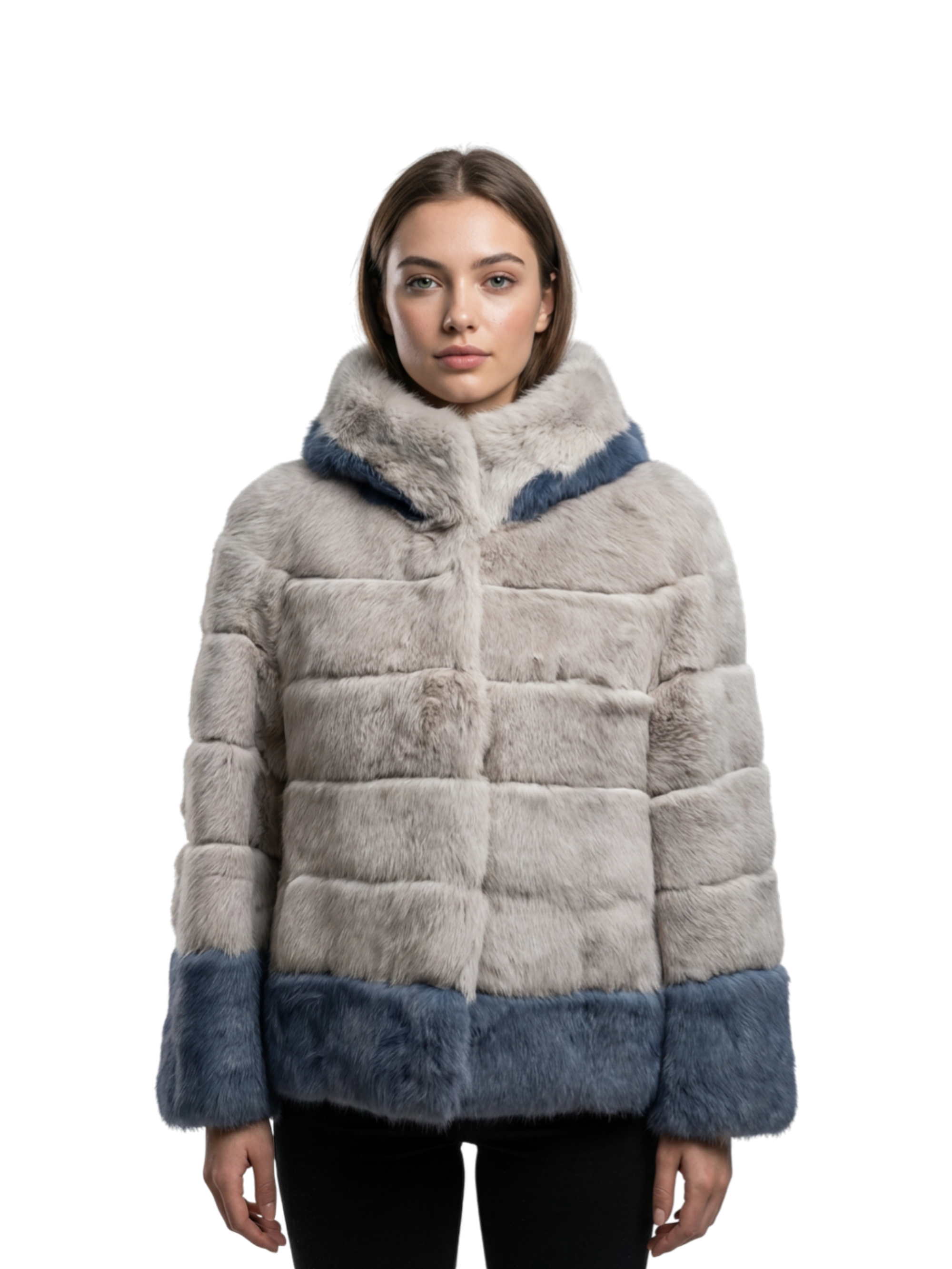 Giacca in Lapin Collo alto Bicolor