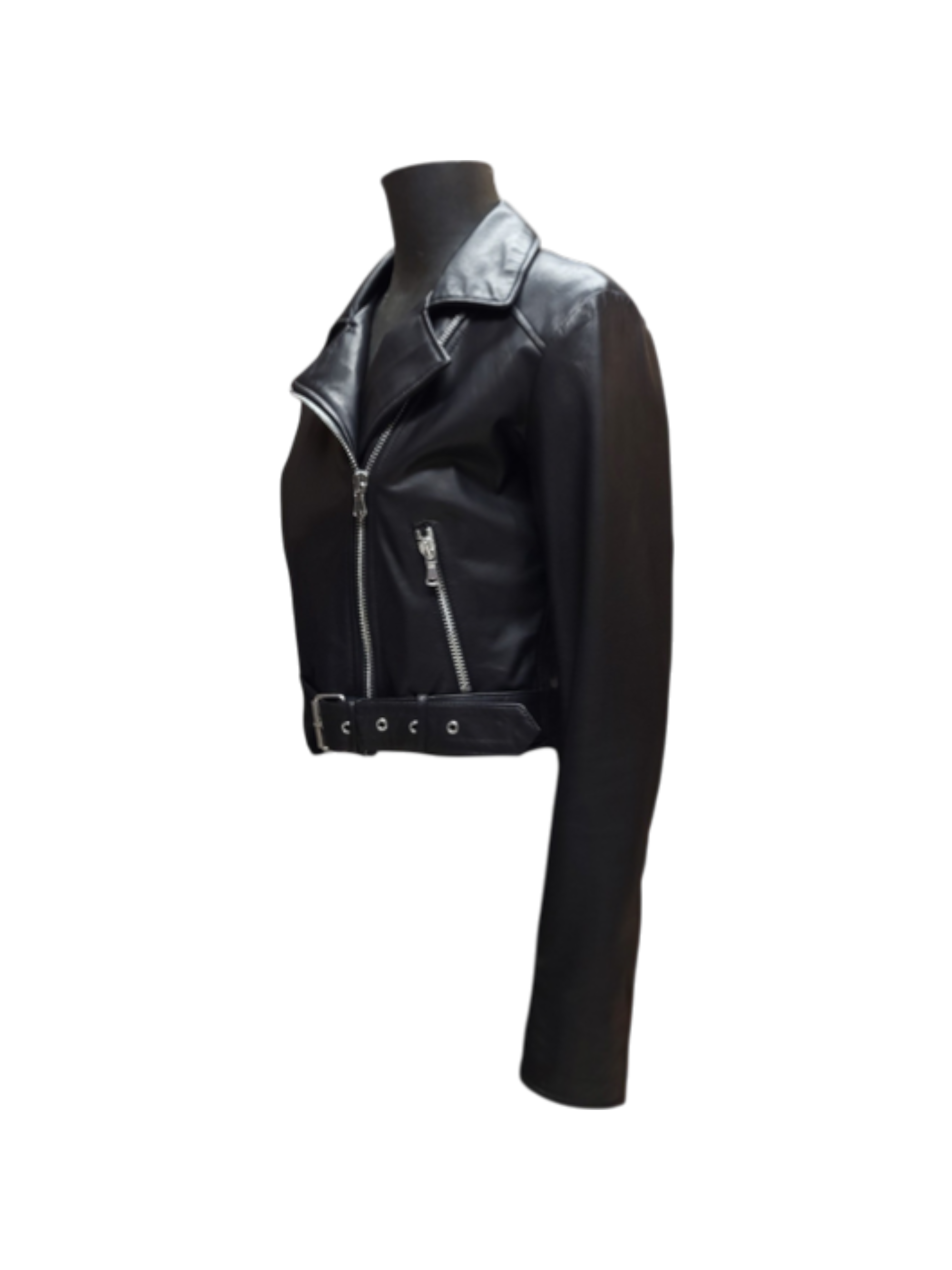 Chiodo in Pelle Nera Crop