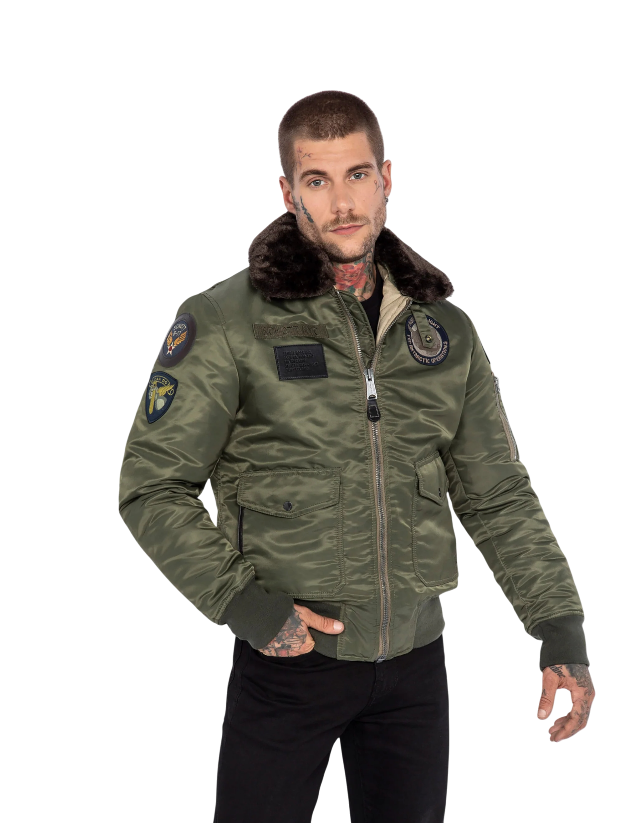 Bomber Jacket Schott OHARAVINT-RS Army Khaki