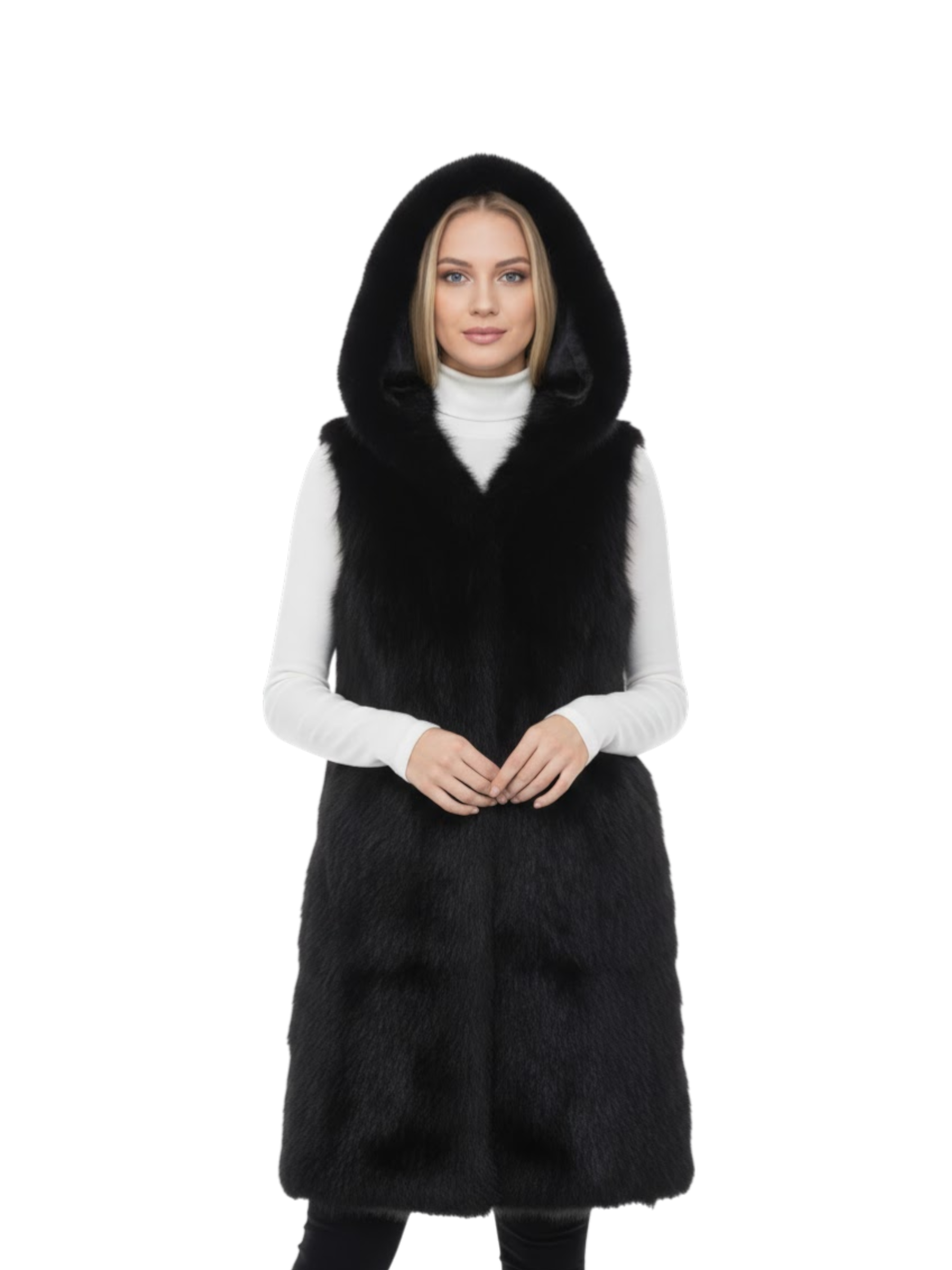 Gilet Ecopelliccia Black con cappuccio
