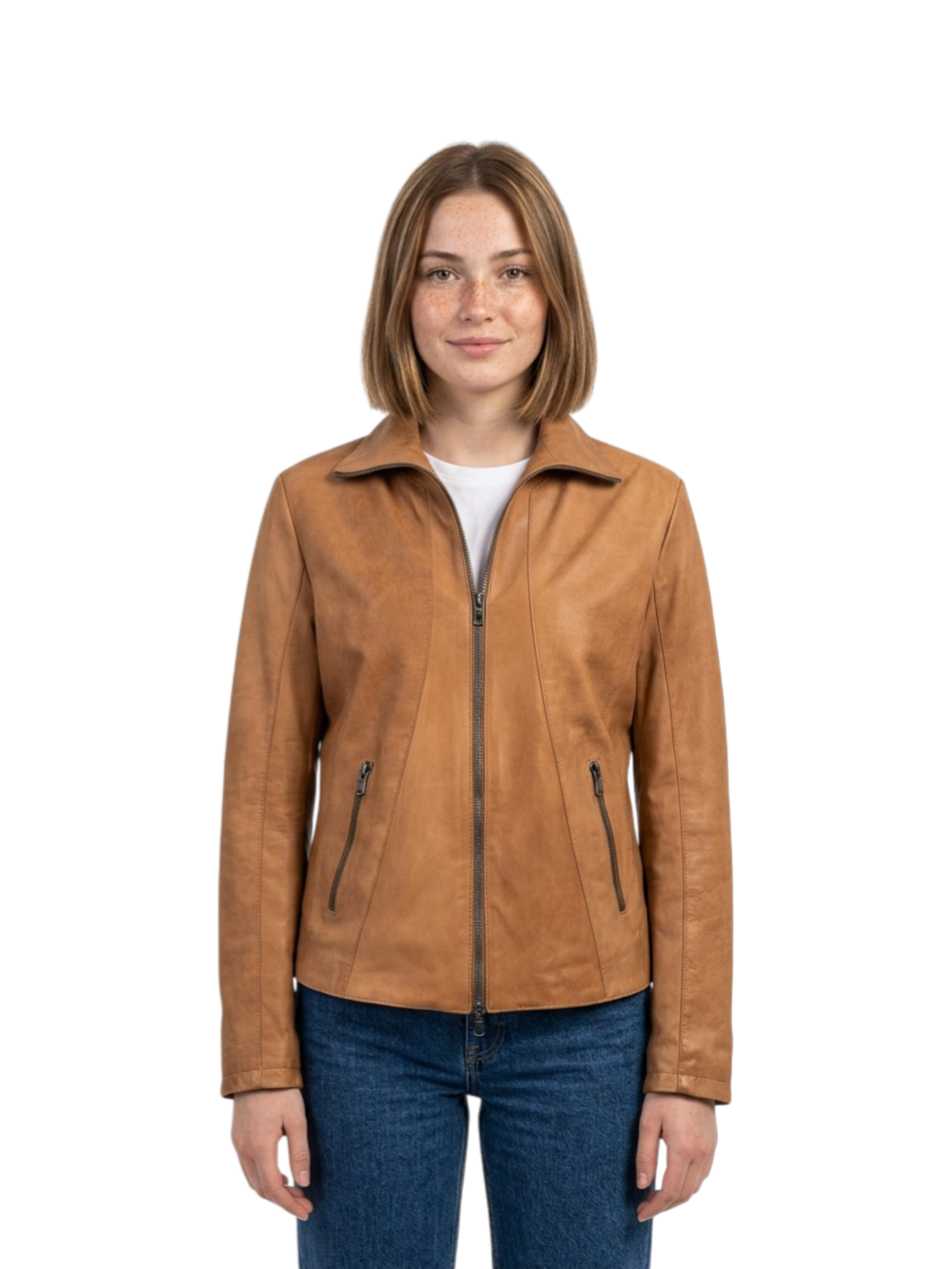 Giubbino in Pelle Tamponata Cuoio mod Laura