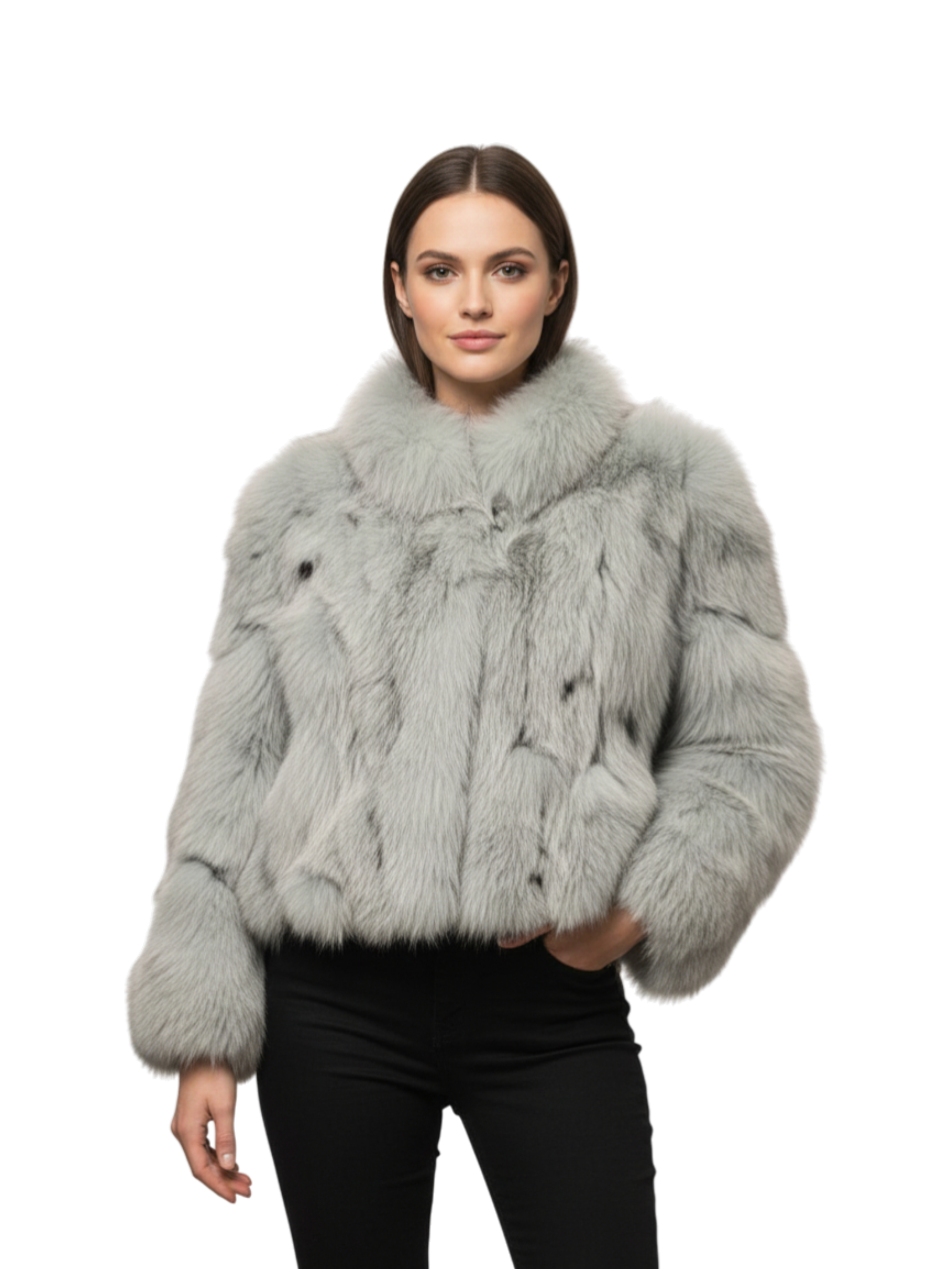 Giubbino in Volpe Turchese collo alto