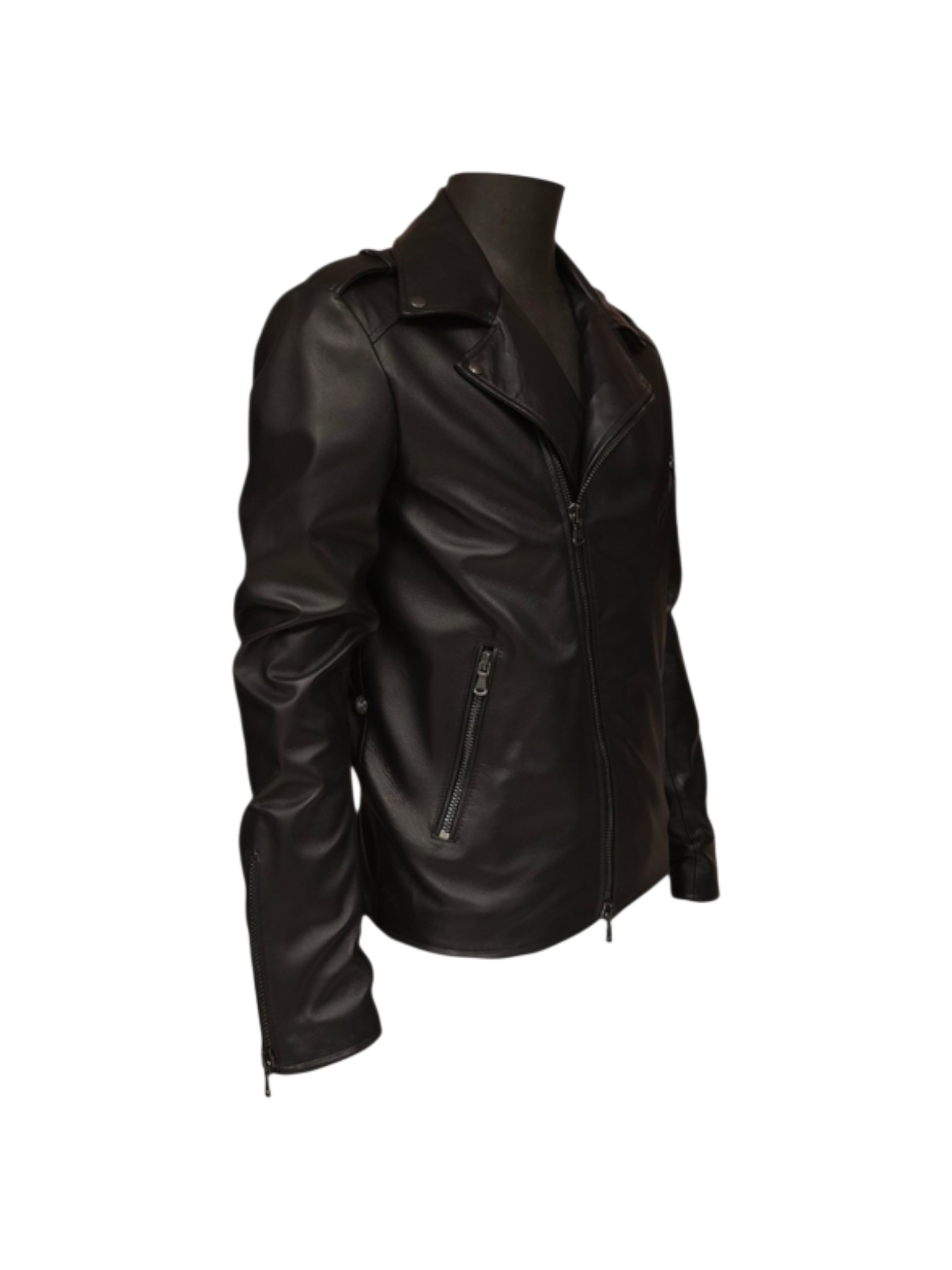 Chiodo Nero in Pelle con Metallo Brunito