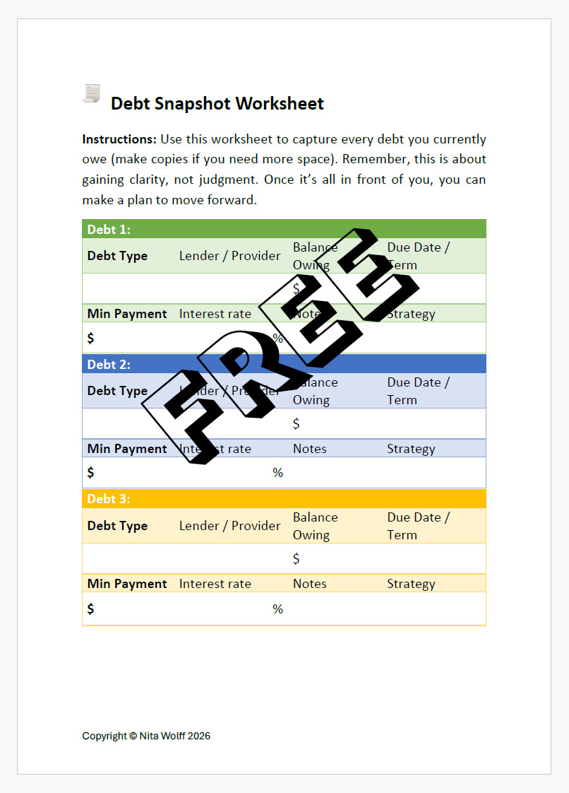 Debt Snapshot Worksheet - PDF
