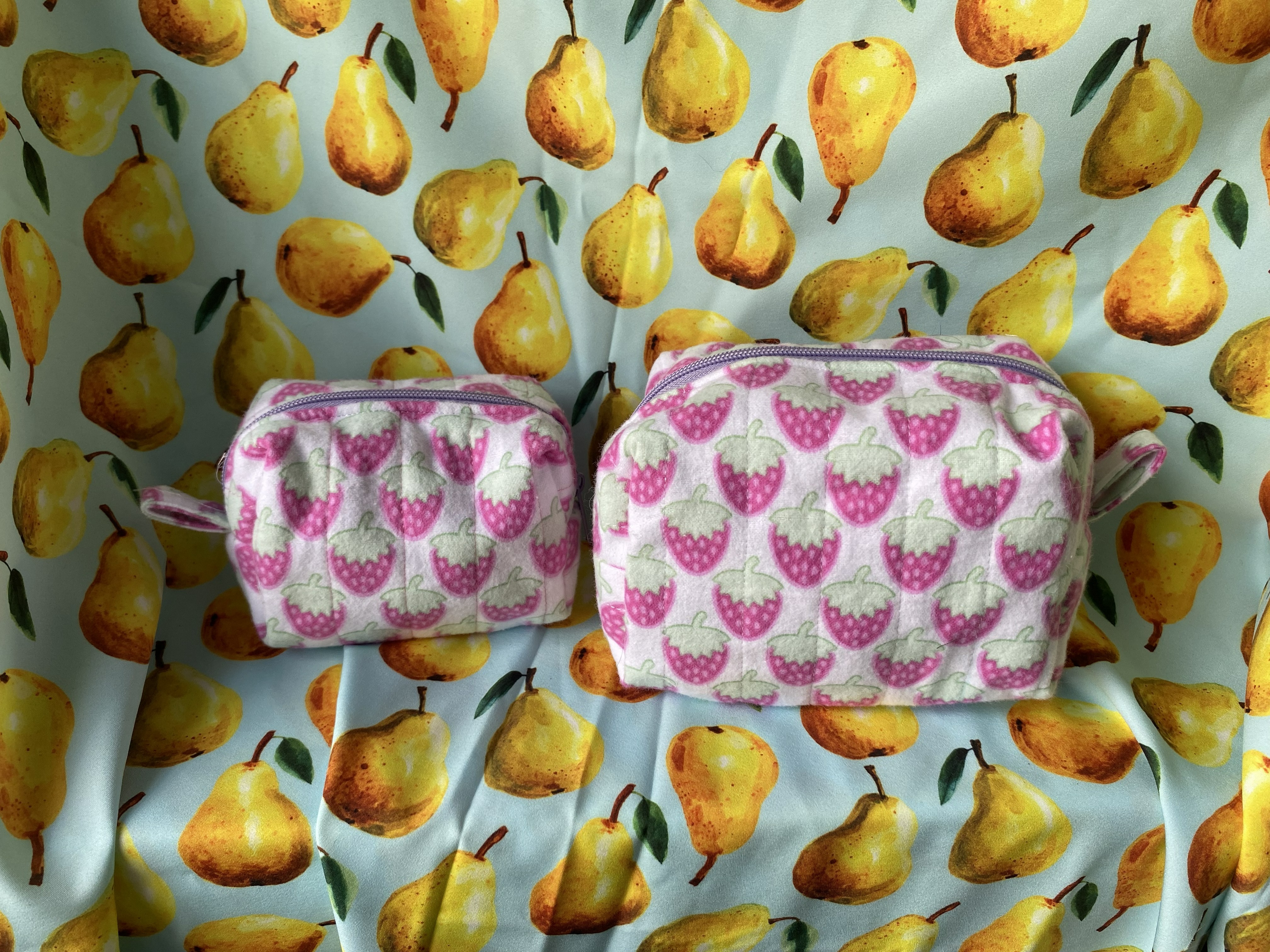 Pink Strawberry Print Cosmetic Bags (Set of Two)