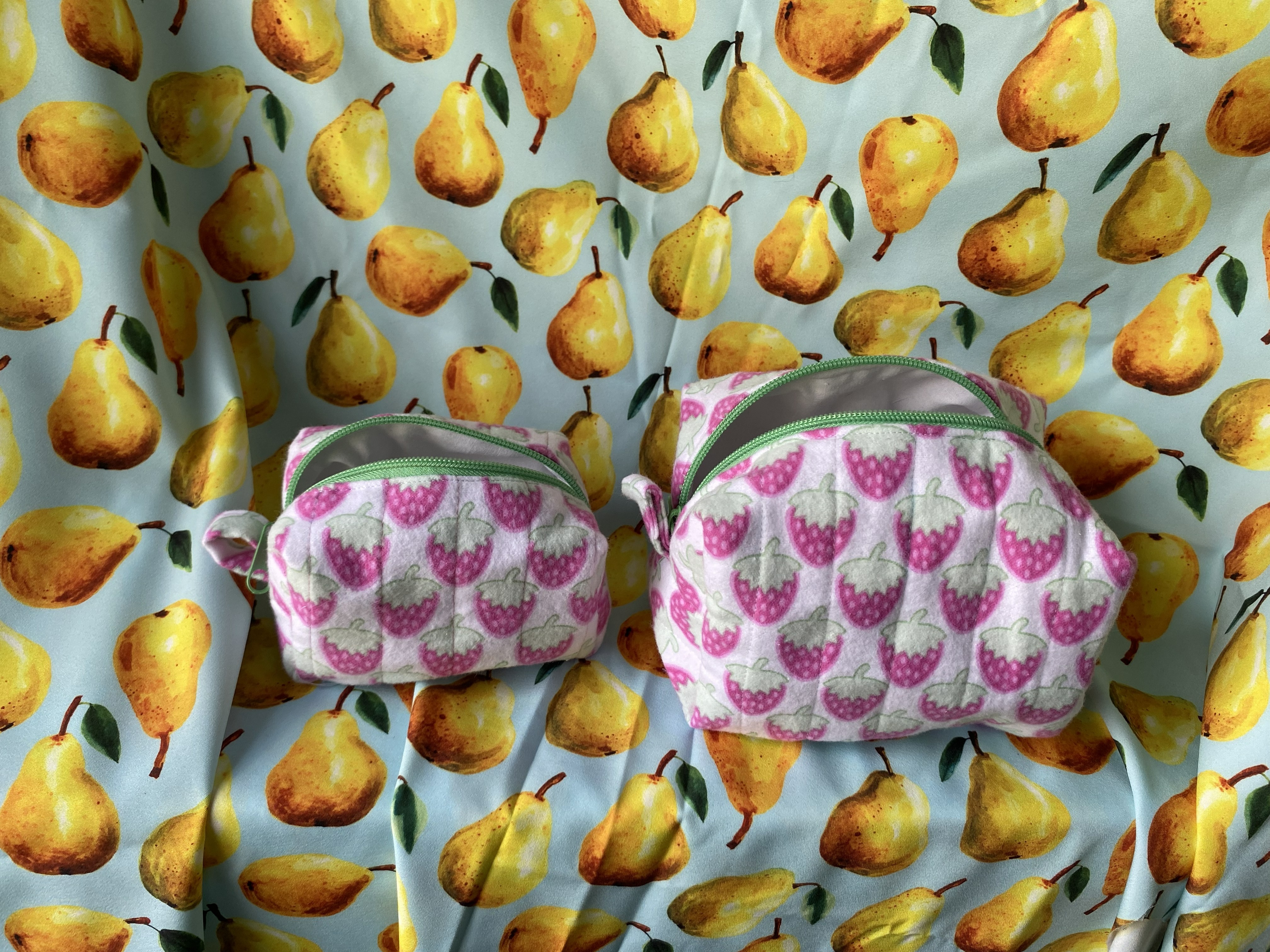 Pink Strawberry Print Cosmetic Bags (Set of Two)