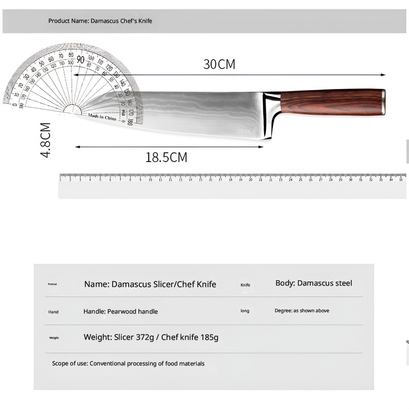 Professional 2-Piece Damascus Steel Kitchen Knife Set - Chef Knife & Chinese Cleaver