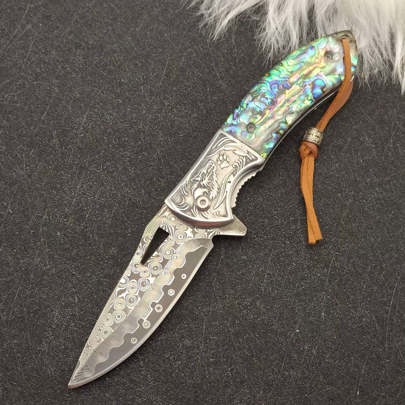 VG10 Damascus Steel Folding Pocket Knife - Professional 61 HRC Tactical EDC Tool with Abalone Handle