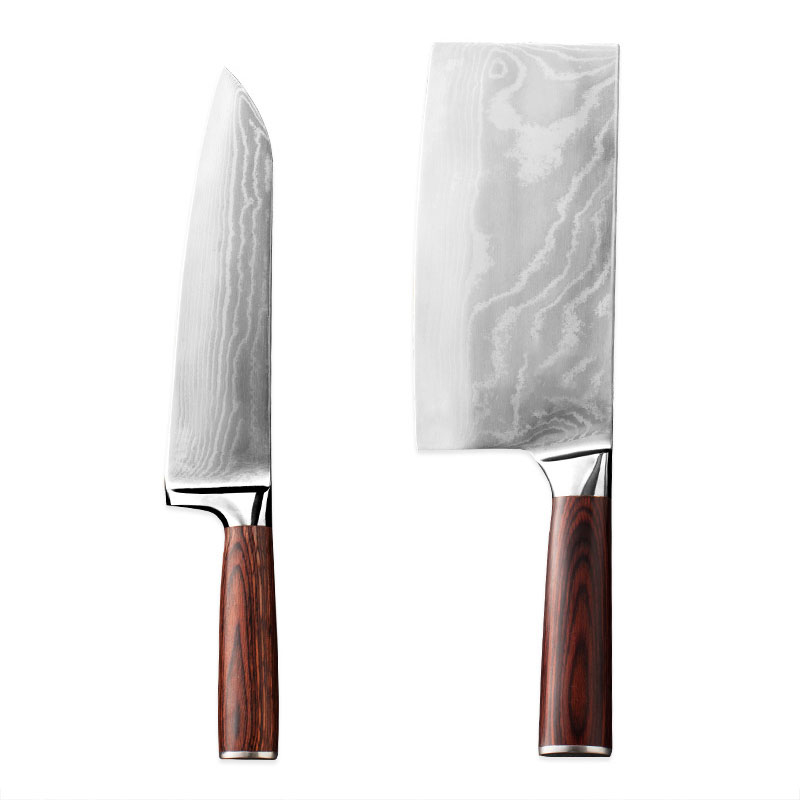 Professional 2-Piece Damascus Steel Kitchen Knife Set - Chef Knife & Chinese Cleaver