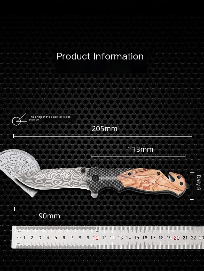 Damascus Pattern Tactical Folding Pocket Knife - Multi-Purpose Outdoor Survival EDC Tool