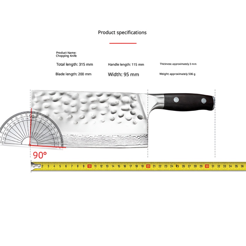 Artisan Hand-Forged Damascus Style Cleaver - Traditional Chinese Chef Knife with Hammered Finish