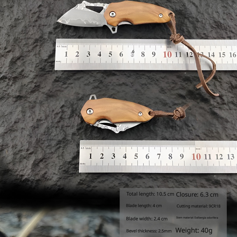9Cr18 Damascus Steel Mini Folding Pocket Knife - 2.5mm Thickened Blade EDC Tool