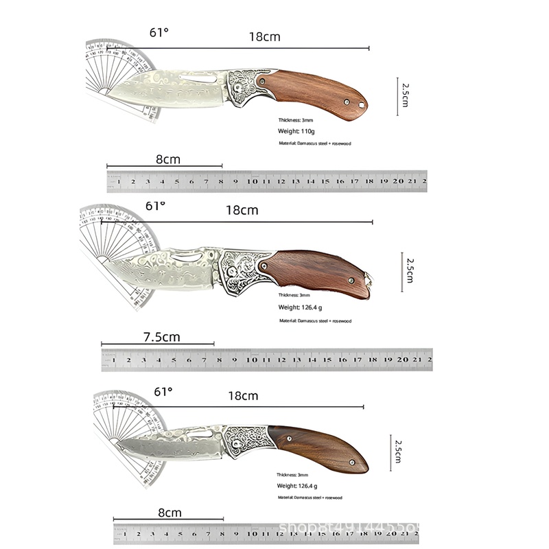 Premium Damascus Steel Folding Pocket Knife - Professional EDC Tactical Knife with Engraved Wood Handle