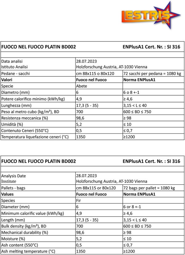 FUOCO NEL FUOCO PLATIN - BANCALE 72 SACCHI