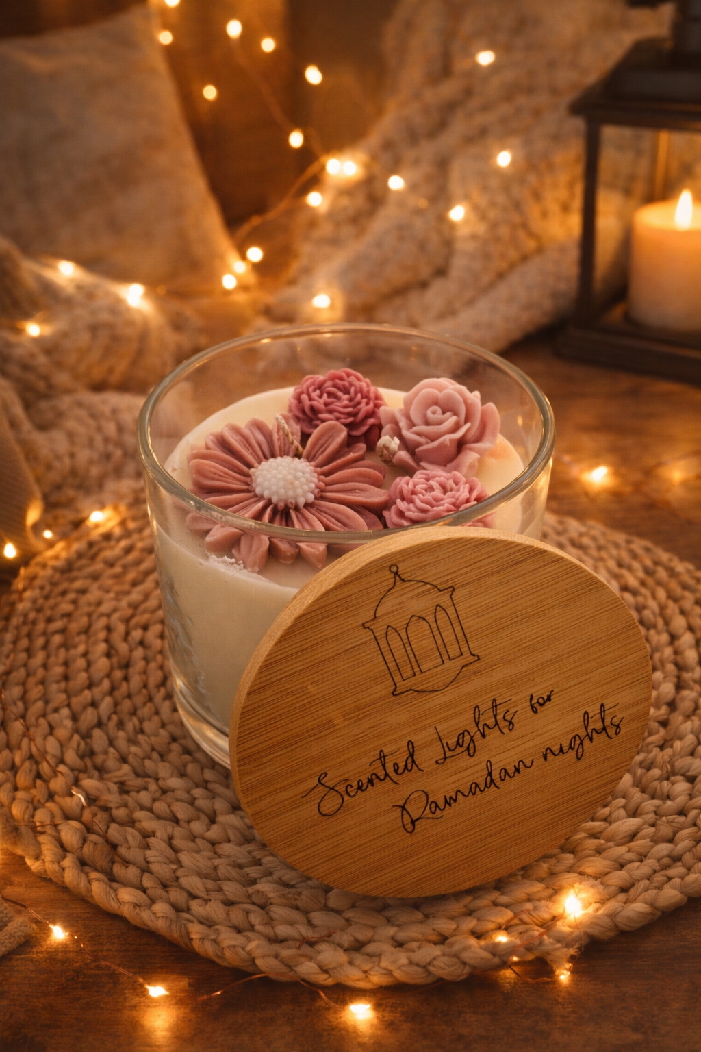 Ramadan Floral Candle Jar with Lid