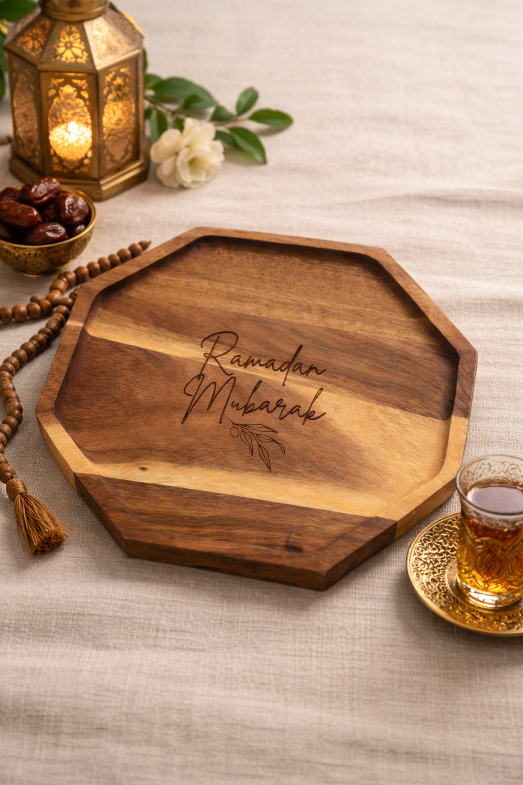 Ramadan Mubarak Wooden Serving Tray
