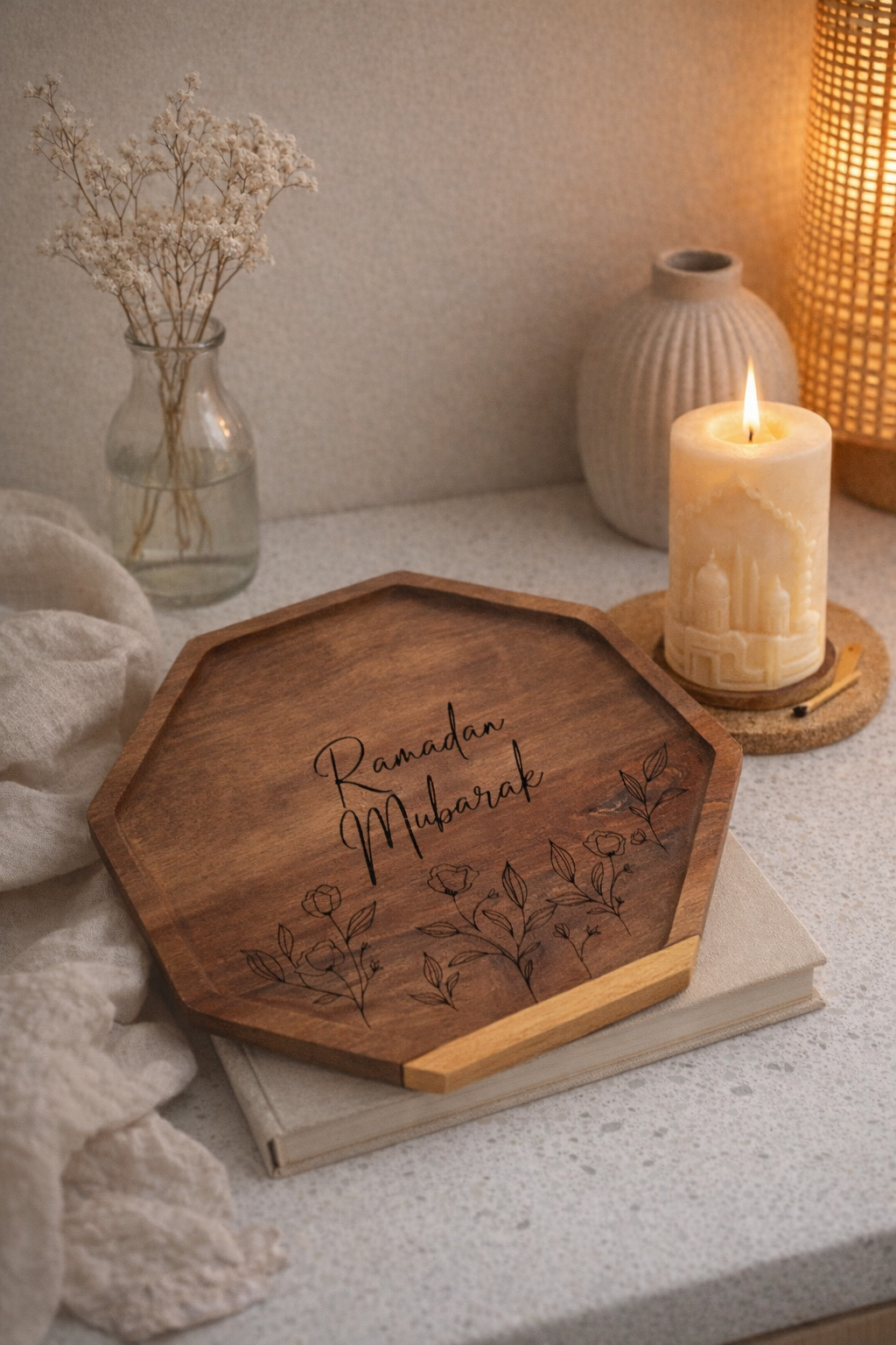Ramadan Mubarak Wooden Serving Tray
