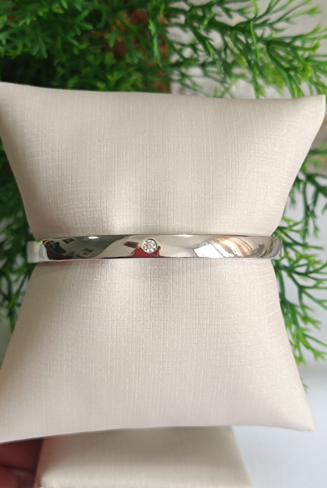 Bracelete Liso em Ródio com Zircônia