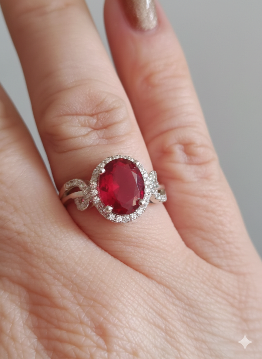 Anel em Prata 925 com Pedra Vermelha TAM 19