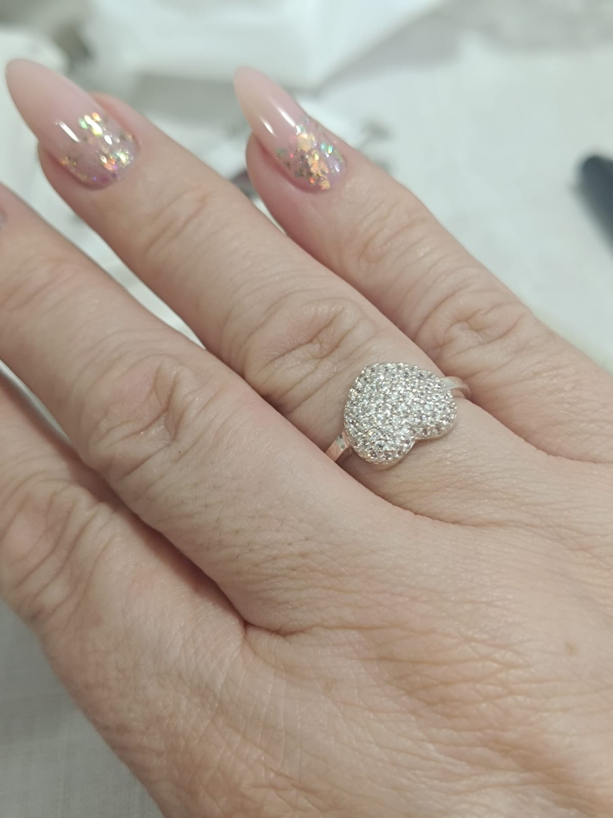 Anel Coração Cravejado em Prata 925 TAM 20