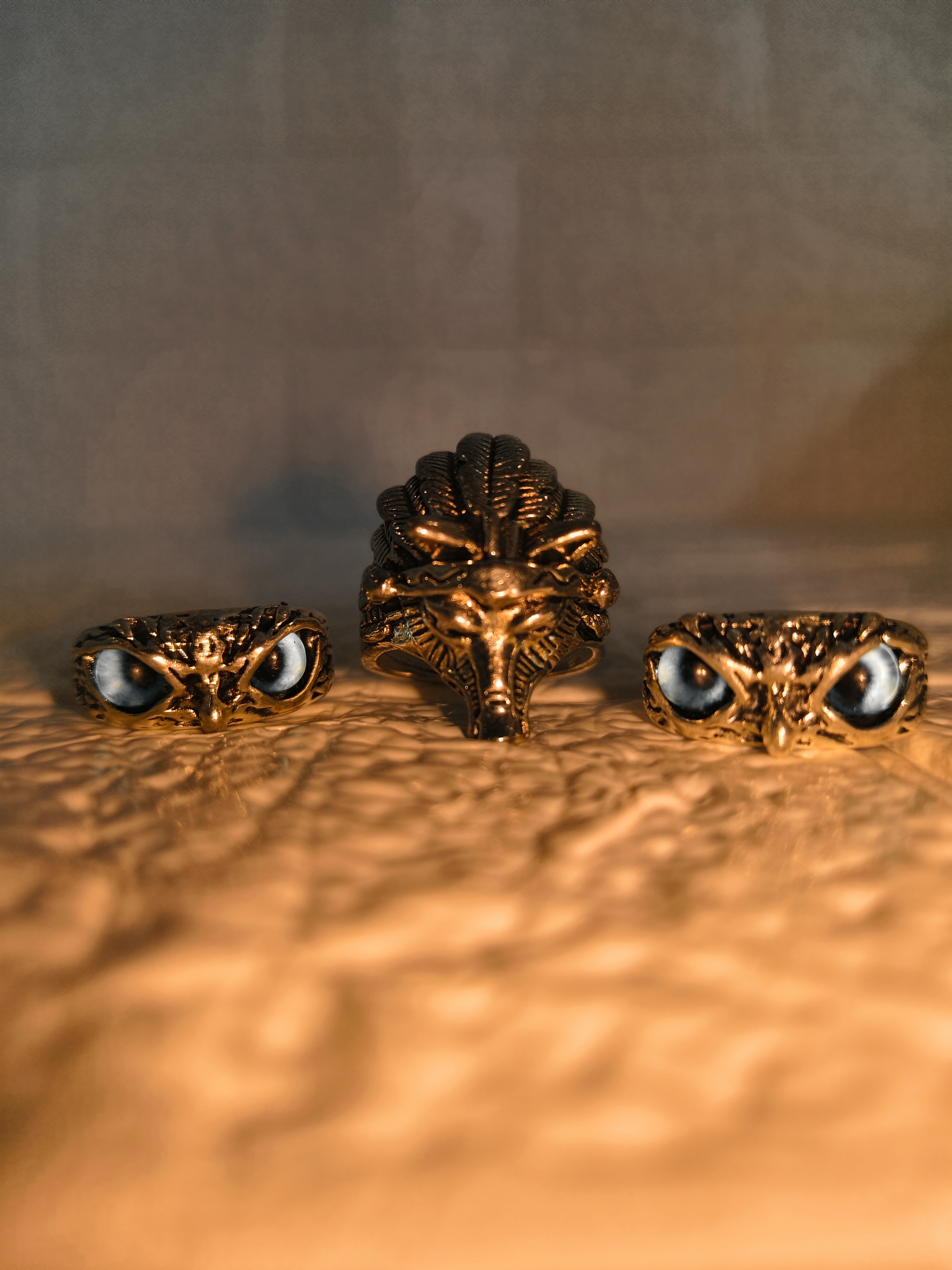 Antique Gold Owl & Lion Rings