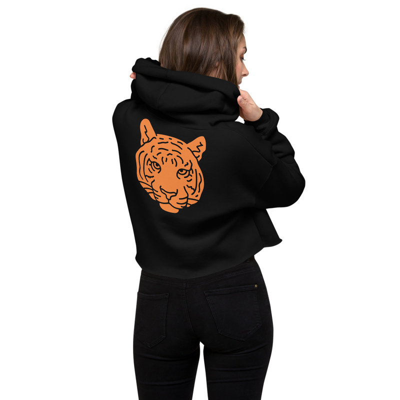 Black Cropped Hoodie with Orange Tiger GraphicCrop Hoodie