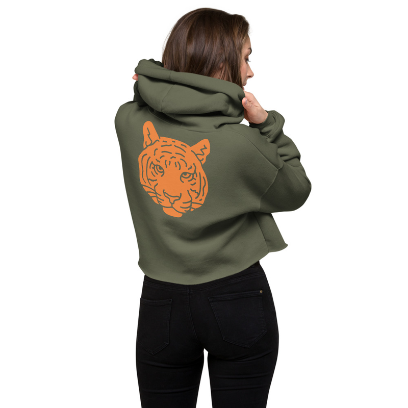 Black Cropped Hoodie with Orange Tiger GraphicCrop Hoodie