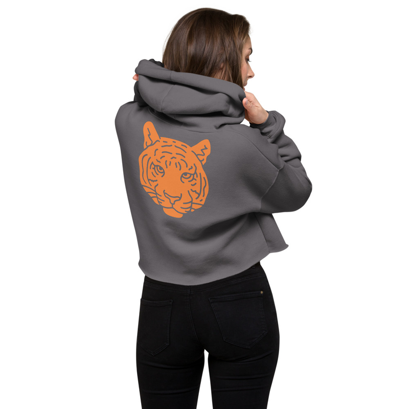 Black Cropped Hoodie with Orange Tiger GraphicCrop Hoodie