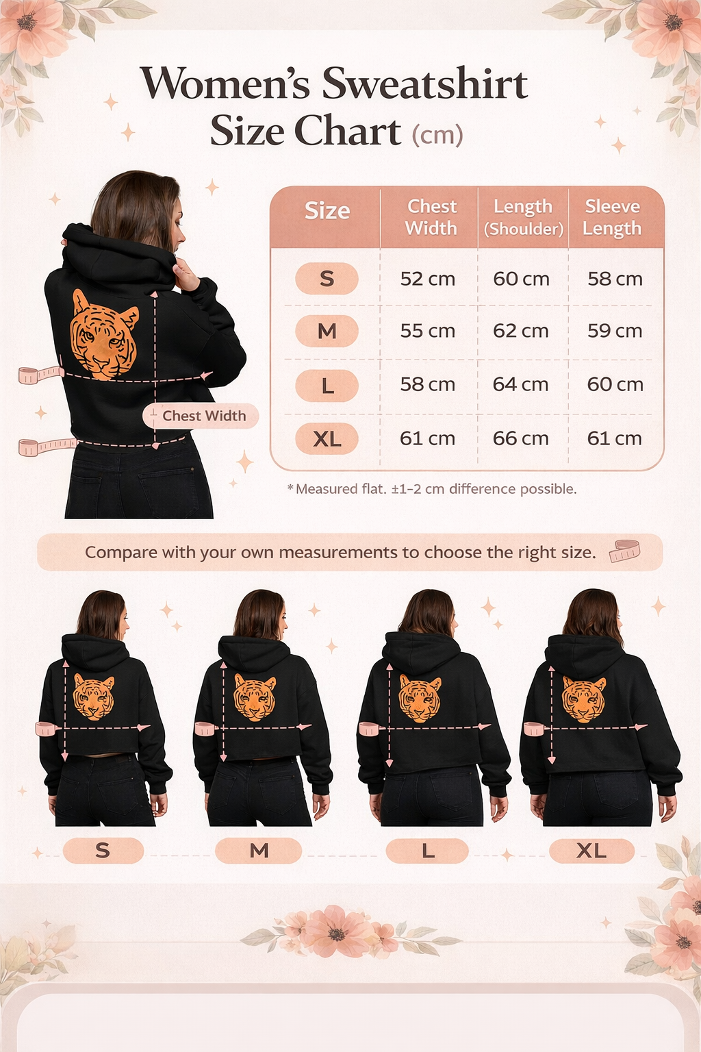 Black Cropped Hoodie with Orange Tiger GraphicCrop Hoodie