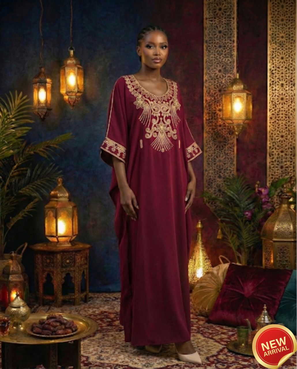 Embroidered Burgundy Kaftan