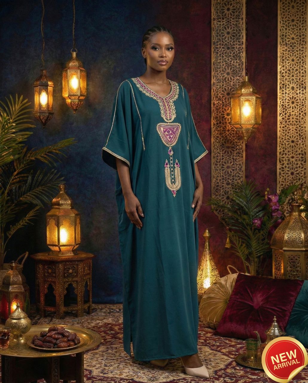 Caftan traditionnel vert émeraude