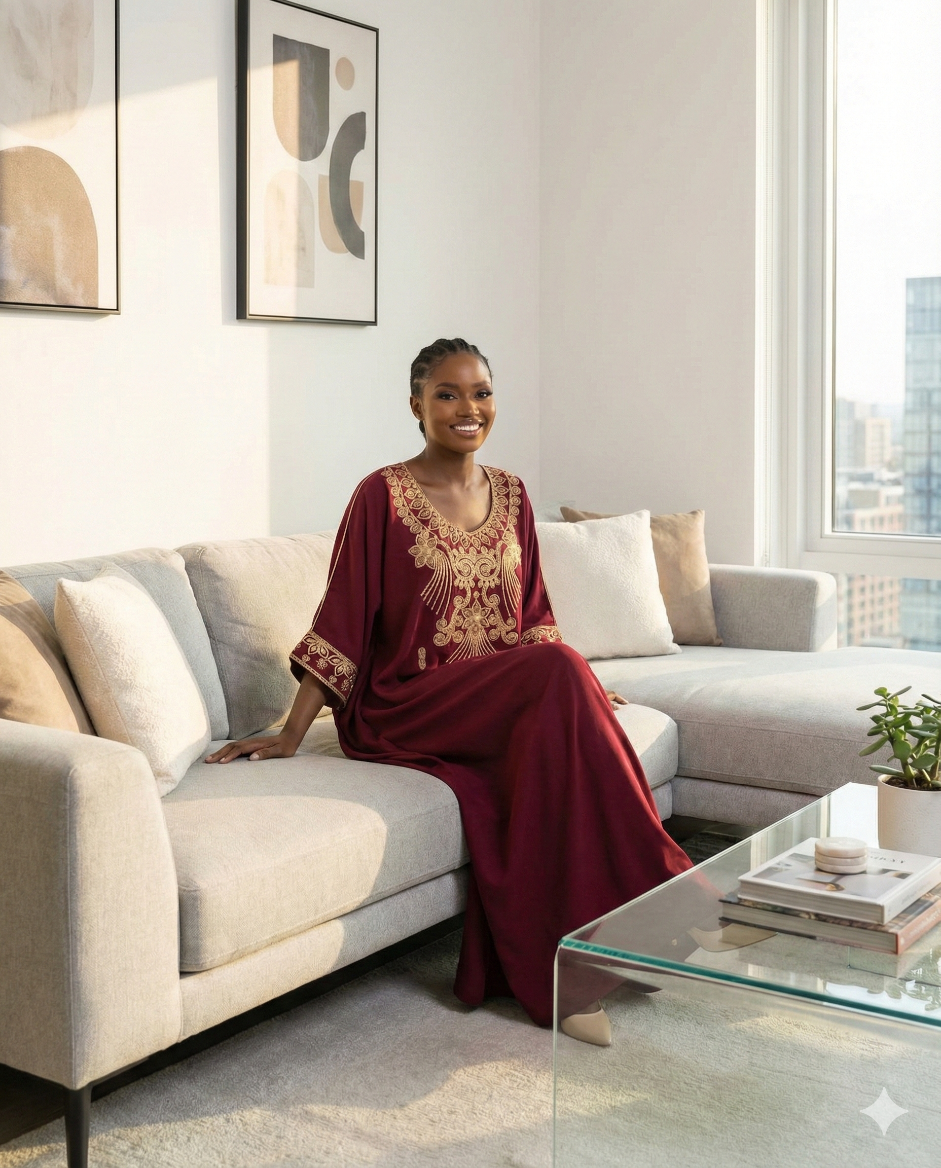 Embroidered Burgundy Kaftan