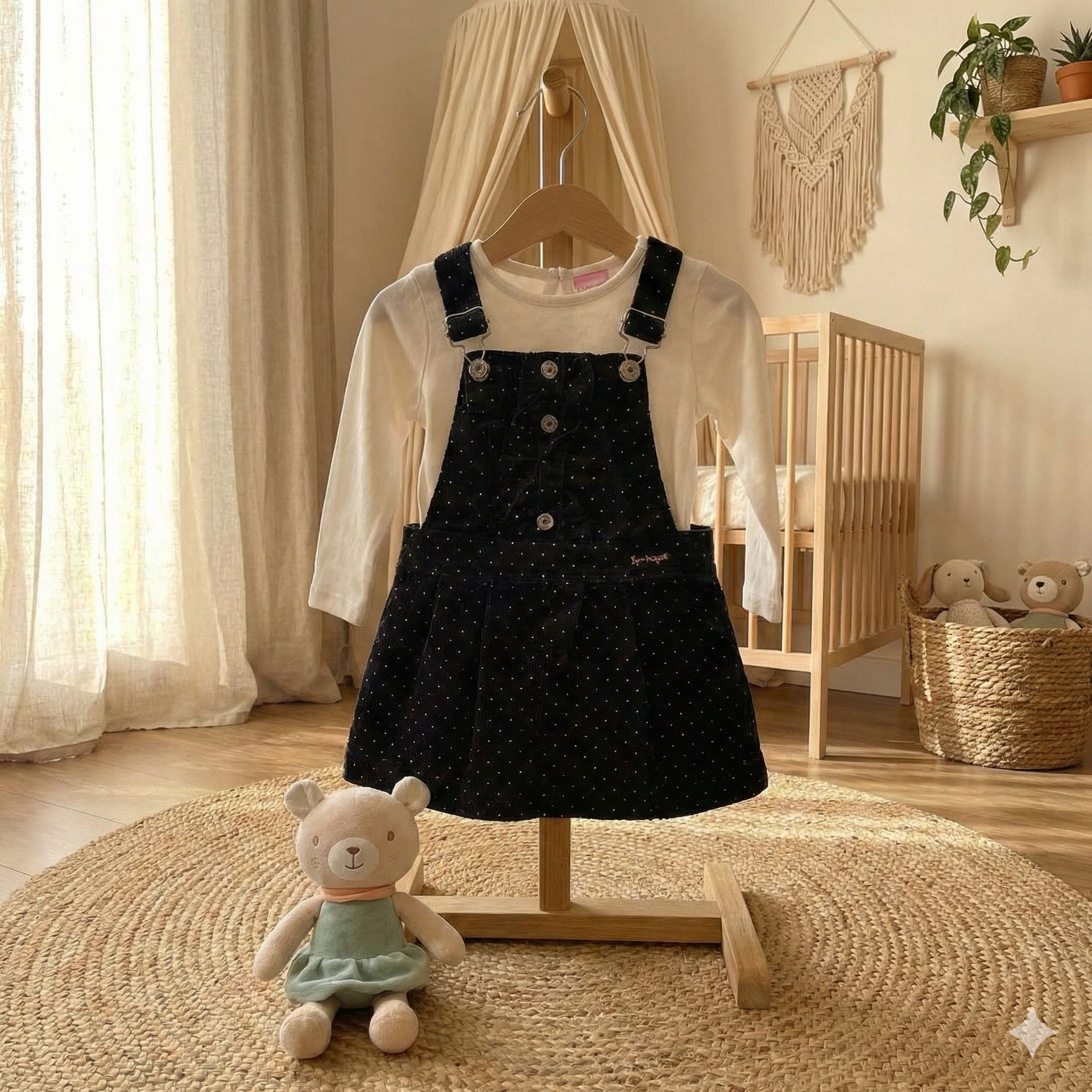Robe Salopette Bébé Noire à Pois