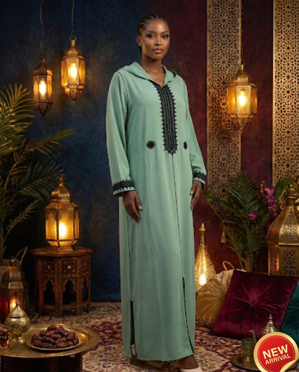 Caftan vert menthe brodé
