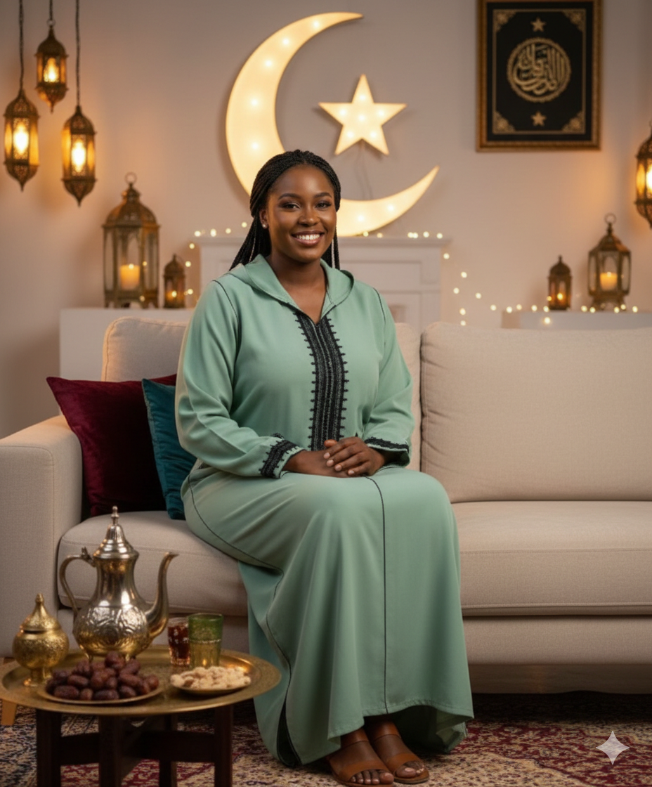 Caftan vert menthe brodé