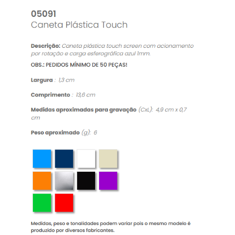 05091 - Caneta Plástica Touch