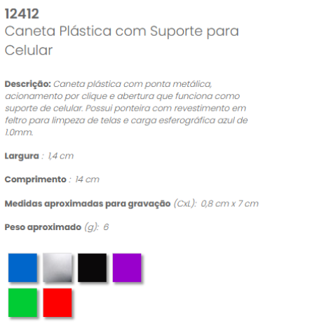 12412 - Caneta Plástica com Suporte para Celular