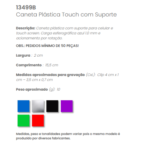 13499B - Caneta Plástica Touch com Suporte