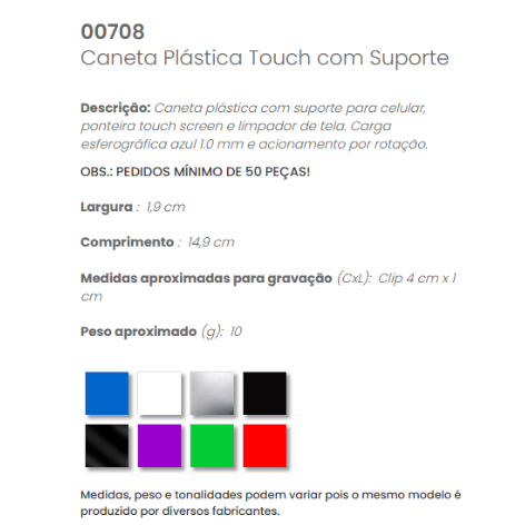 00708 - Caneta Plástica Touch com Suporte