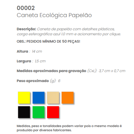 00002 - Caneta Ecológica Papelão