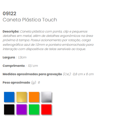 09122 - Caneta Plástica Touch