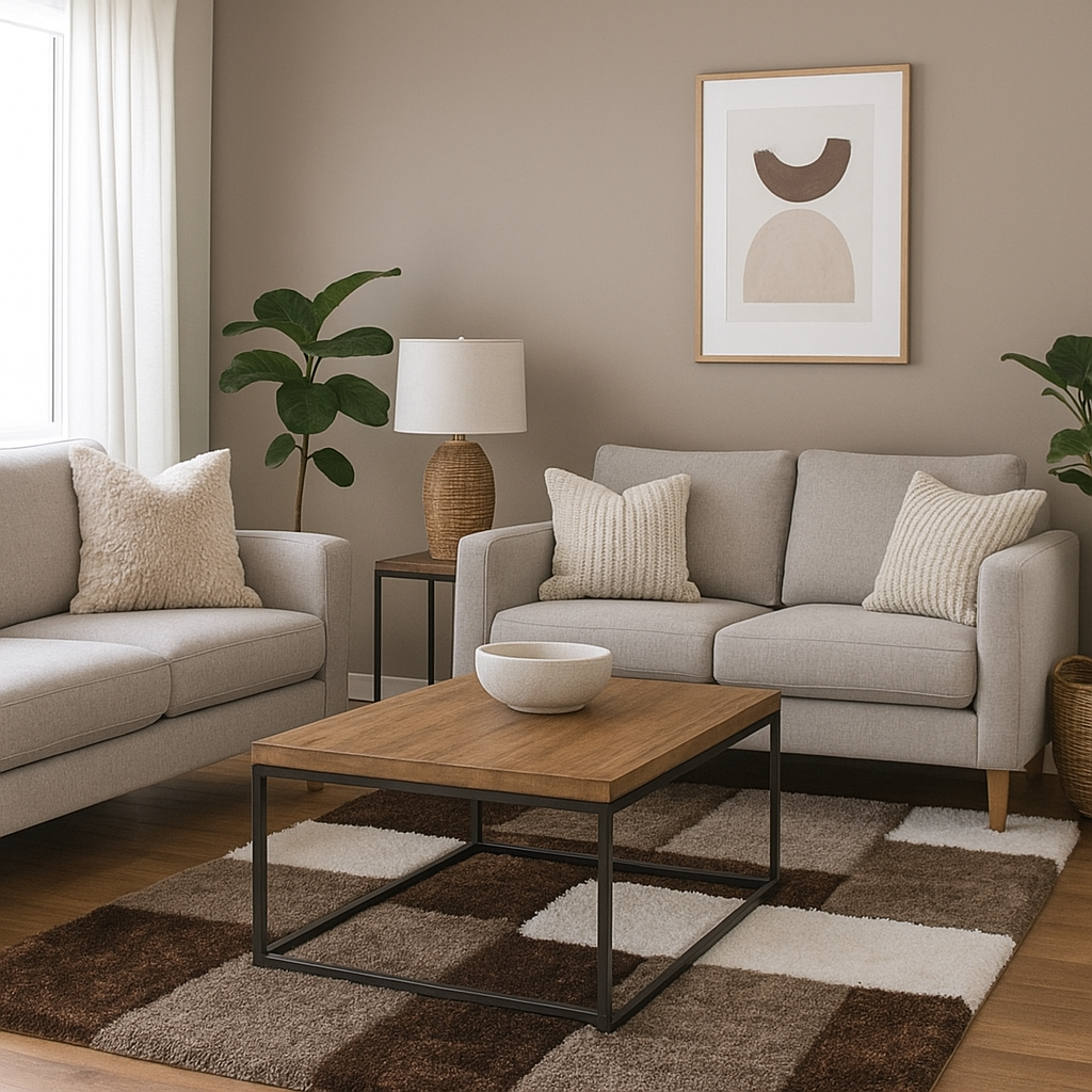 Handmade Wool Rug with Modern Geometric Block Design