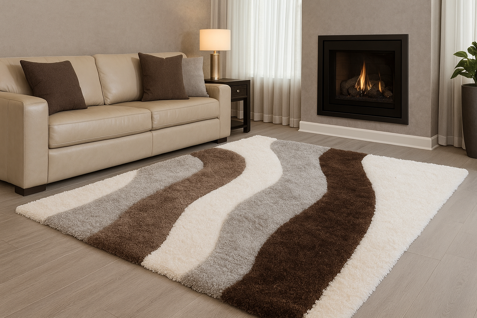 Handmade Wool Area Rug – Modern Neutral Wave Design