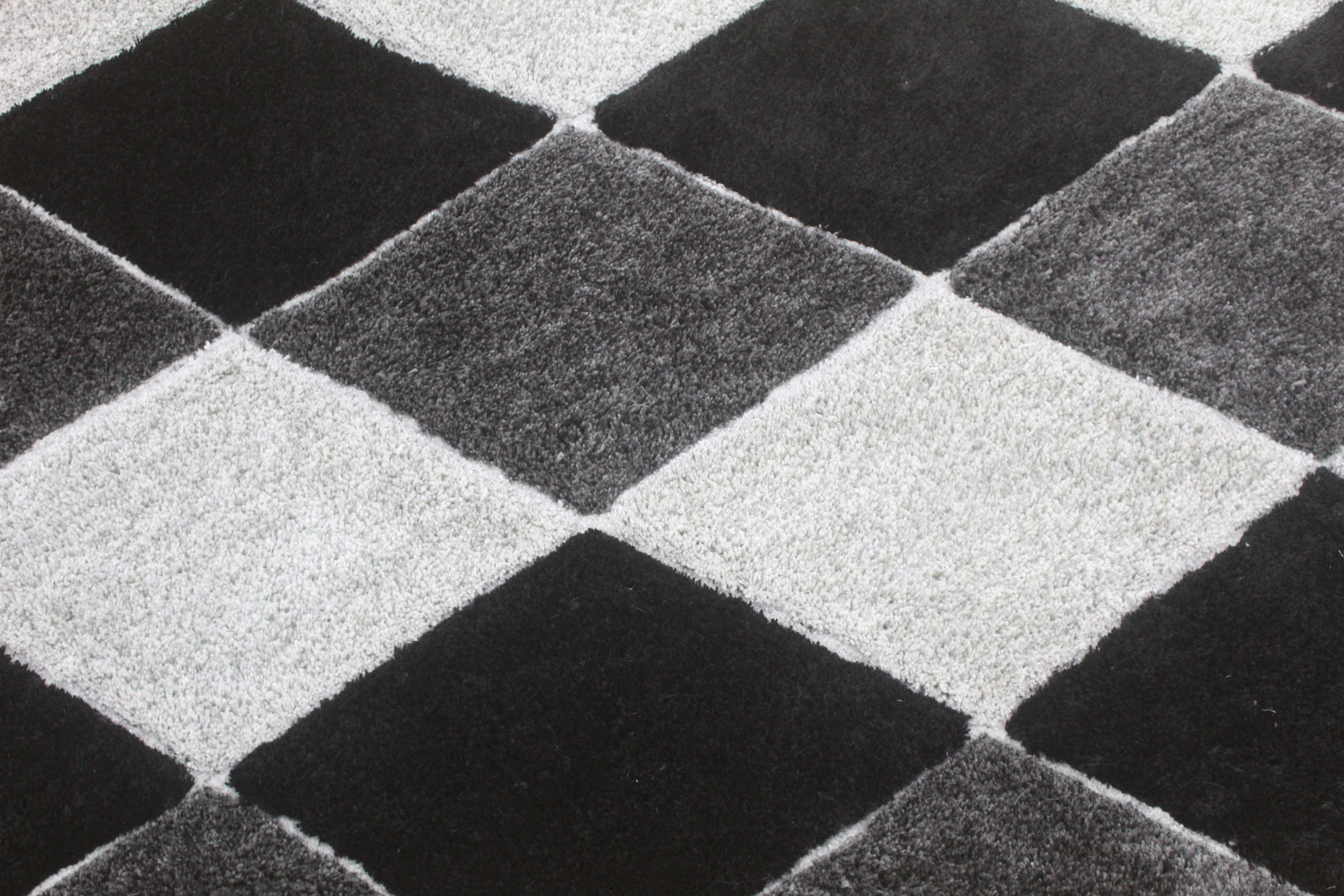Handmade Wool Area Rug – Modern Black & Grey Checkered Design