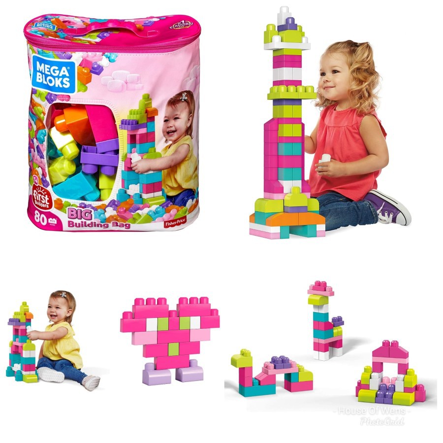 FISHER PRICE MEGA BLOKS FIRST BUILDERS BIG BUILDING BAG PINK 80 PCS