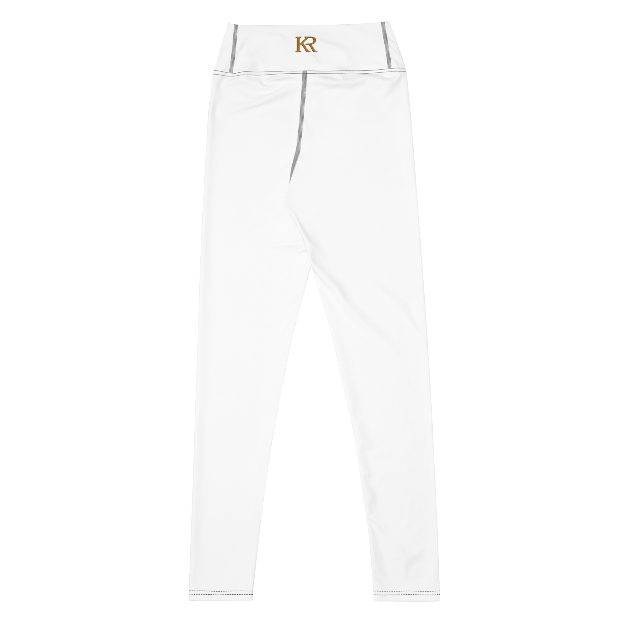 Legging de Sport Blanc KR pour Dames - Taille Haute et Coutures Noires Contrastées